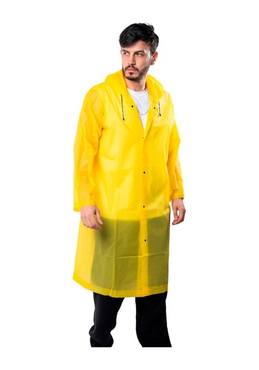 Marlux Unisex Su Rüzgar Geçirmez Kapüşonlu Çıtçıt Düğme Eva Yağmurluk - Sarı - Lacivert