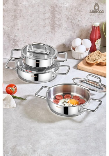 Nova 6 Parça Paslanmaz Çelik Cam Kapaklı Sahan Seti