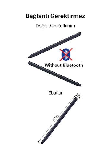 Galaxy Tab S9 Fe - S9 Plus Uyumlu Avuç İçi Algılamayan Dokunmatik Stylus Spen Kalem Siyah