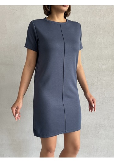 Kadın Bisiklet Yaka Soft Touch Elbise Antrasit