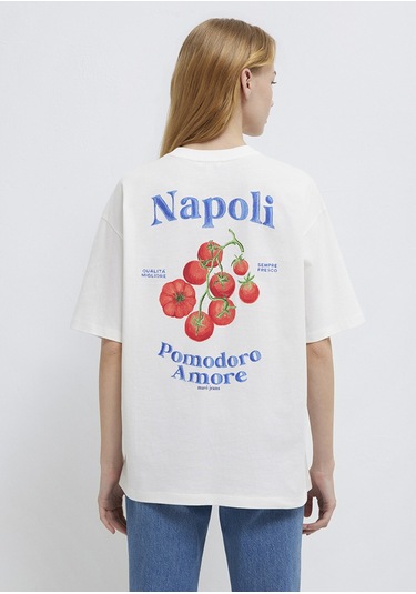 Mavi - Napoli Baskılı Ekru Tişört 1614013-70057