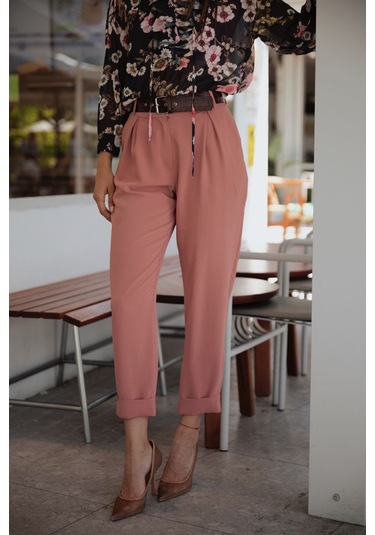 Kadın Yüksek Bel Pileli Pantolon Frn2000 Mercan