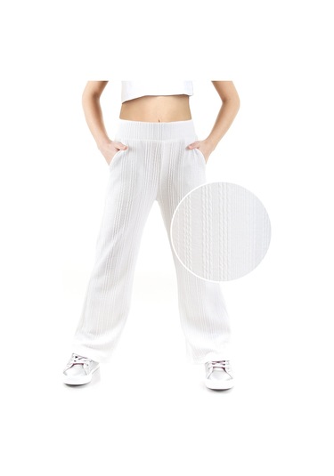 Denokids Kız Çocuk Boru Paça Ekru Basic Eşofman Altı Renkli Ekru