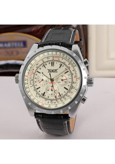 Erkek Otomatik Mekanik Saat Deri Kayış Moda Kol Saati Takvim Tarih Göstergesi Beyaz Diğer