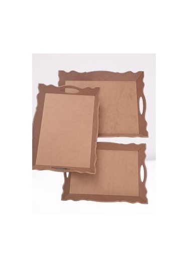 Hobi Dekoratif Model Üçlü Tepsi Seti Dalgalı Kenar Ahşap HAM MDF El Yapımı