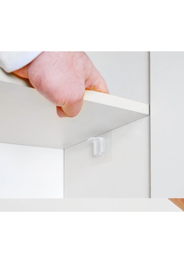 Plastik Yapışkanlı Raf Köşe Tutucu Klips Seti-al4308 2 Adet Şeffaf