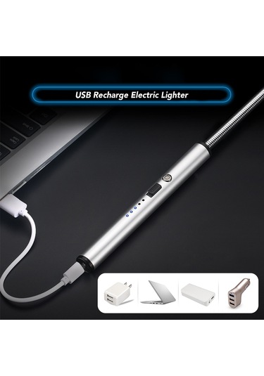 Shineyee Usb Şarjlı 360 Esnek Boyunlu Elektrikli Alev Ateşleyici, Rüzgar Dayanıklı, Çocuk Emniyetli Metal Isıtıcı - Gümüş, Paketli Çok Renkli