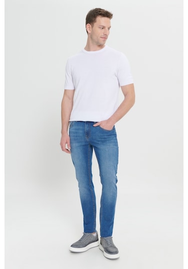 AC&Co / Altınyıldız Classics Ekstra Slim Fit Dar Kesim Pamuklu Riss Erkek Jean Kot Pantolon Lacivert