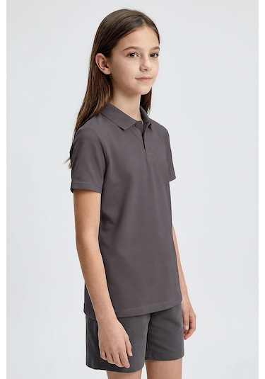 Tommy Life Koyu Gri Polo Yaka Standart Fit Basic Unisex T-shirt - 11330