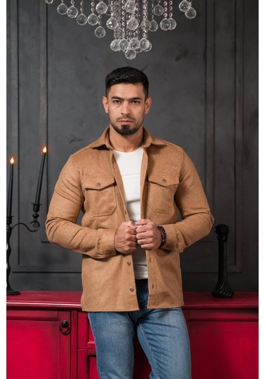 Advante Slimfit Çift Kapak Cepli Astarsız Kaşe Gömlek Devetüyü