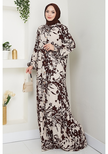 Dilşen Düğmeli Dokuma Viskon Elbise 1562 - Kahve Kahve