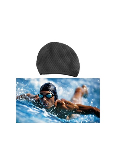 Suntek Silikon Yüzme Bonesi Saf Renk Kadın Erkek Kız Uzun Siyah