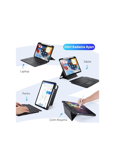 Dux Ducis iPad Uyumlu 10 2022 Kablosuz Bluetooth Klavye Touchpad Kılıf
