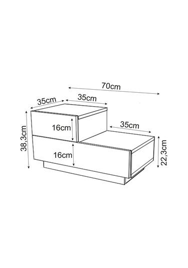 Kayra Kmd002 Led Işıklı Komodin 2 Çekmeceli Modern Tasarım Ahşap Siyah
