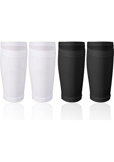 Tenfowee Futbol İçin Çift Paket: Beyaz + Siyah Bacaklı Çoraplar, Tibia Koruyucu, Panel Sabitleme Özelliği Siyah - Beyaz