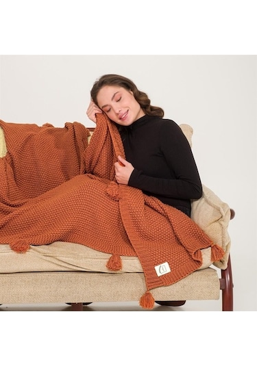 Coco Pirinç Örgü Ponponlu Triko Tv Battaniyesi Throw Koltuk Şalı (538861664)-130X170
