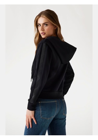 Guess Tam Fermuarlı Scuba Kumaş Kadın Sweatshirt W5yq05kbye2 Siyah