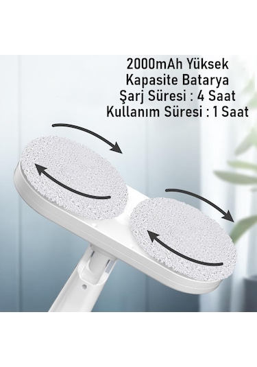 Valkyrie Şarjlı Su Püskürtmeli Elektrikli Mop Çift Döner Başlık, Mikrofiber Ped, 2000 Mah, Tüm Zeminlerde Etkili Beyaz