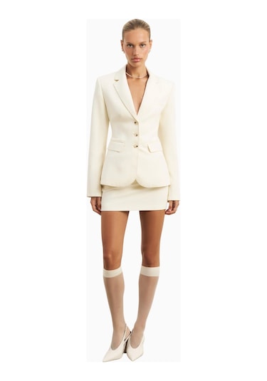 Because Of Alice Single Breasted Cinched Waist Blazer Kadın Ceket Krem