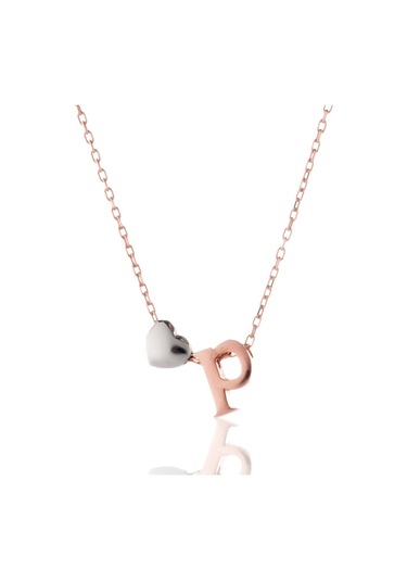 Kadın 925 Ayar Gümüş Üç Boyutlu P Harfi Kalp Kolye