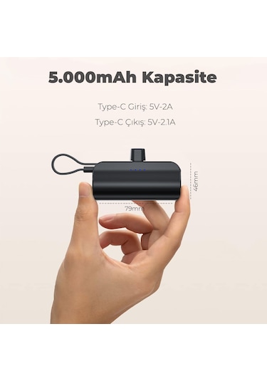 Woyax By Deji 5000 mAh Dahili Kablolu Type-c Soketli Mini Powerbank