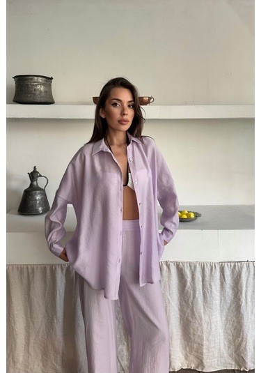 Gömlek - Pantolon Takım - Lila Lila