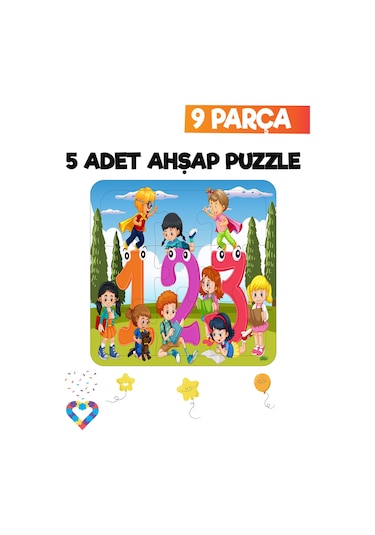Ahşap Çocuk Puzzle 9 Parça 5 Adet-2