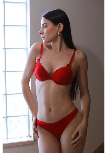 Giyim Kadın Destekli Sütyen Takım Kırmızı Kırmızı
