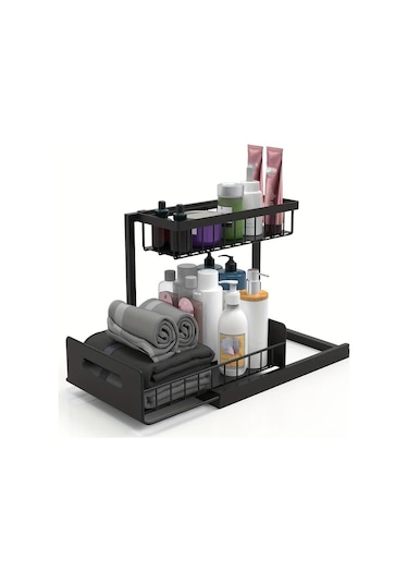 Honeybeeshop Lavabo Altı Düzenleyici Beyaz 1 Paket Kayar Çekmece Rafları Mutfak Banyo Kiler Dolabı Düzenleme Rafı Metal Sürgülü Çekmeceler Beyaz