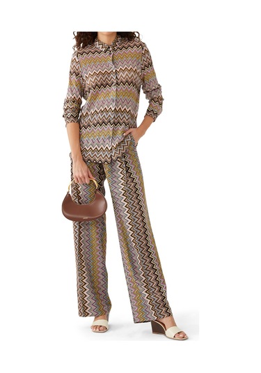 Missoni Zigzag Desenli Geniş Paça Pantolon Kahverengi