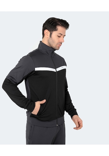 Slazenger RAMOS Erkek Fermuarlı Dik Yaka Cepli Koyu Gri Eşofman Takımı