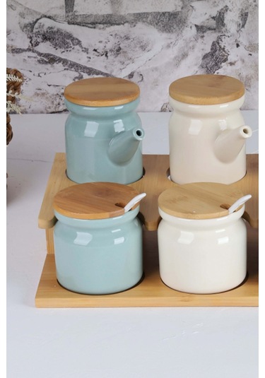 Arow Tr-3100 Carla Bambu Kapaklı Porselen 16 Parça Baharatlık Seti Çok Renkli