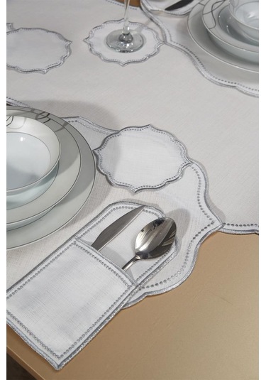 Damla Keten Nakışlı Amerikan Servis Takımı 19 Parça Silver Gümüş