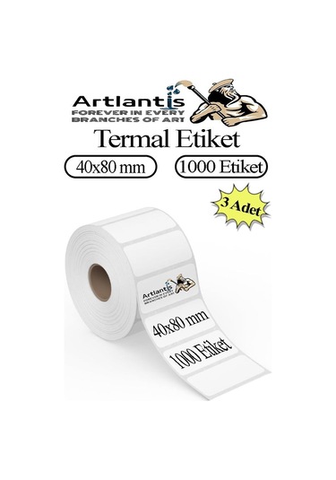 40x80 Mm Barkod Etiketi Yapışkanlı 3 Adet Rulo Etiket Termal Barkot Terazi Etiketi 1000 Li Barkod Yazıcılarına Uyumludur 3 Rulo