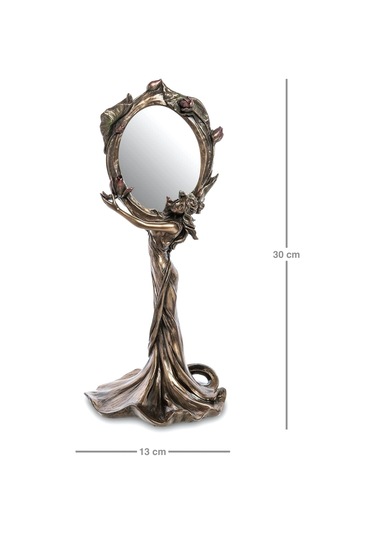 Art Nouveau Design Nilüfer Çiçekli Kadın Figürlü Masa Aynası