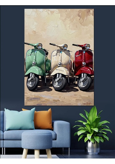 Ahşap Tablo Renkli Klasik Scooter Seti