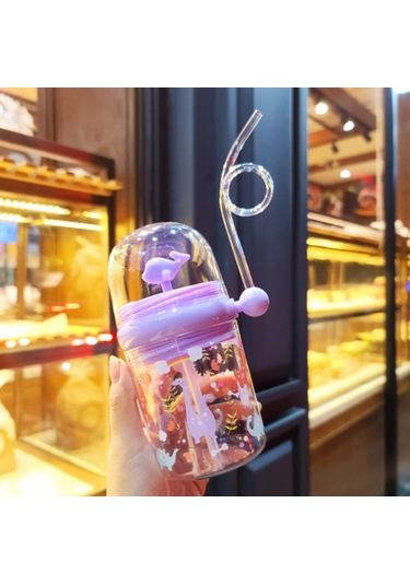 Yaratıcı Balina Sprey Kupası Sevimli Karikatür Balina Desen Sippy Kupası Taşınabilir Çocuk Su Geçirmez Kupası Bardaklar Taro Mor 1 Kat Pembe