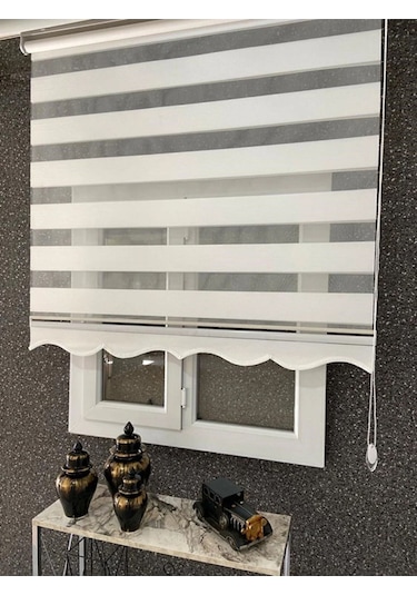 İthal Bambu Ekru Zebra Stor Perde Etek Dilimli 1. Kalite+alüminyum Kasa Ekru