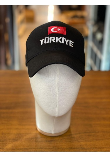Türkiye Bayrak Nakışlı Pamuklu Unisex Cap Şapka Siyah