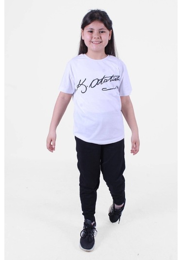 Fyk Kids İmza bayrak Baskılı Unisexs Takım Beyaz - İmza Beyaz