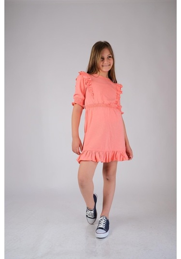 Pamuk Fırfırlı Elbise Mercan Nanna Fashion 2022-G-0004