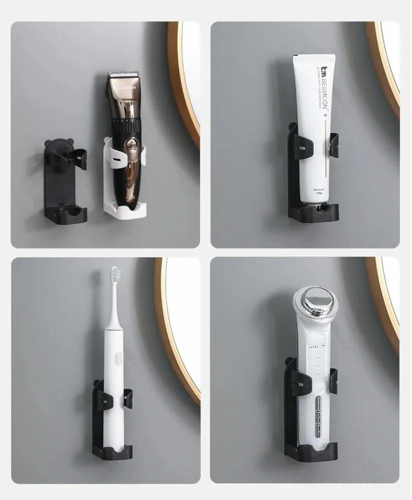 Youmex Banyo Abs Plastik Tutucu, Elektrikli Fırça Ve Tıraş Makinesi İçin, Delme Yok, Otomatik Yapışkan, Su Birikmesi Önleyici, Beyaz, 1 Adet Siyah