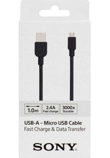 Sony CP-AB100 Micro Usb 2.4A Hızlı Şarj Ve Data Kablosu 100 CM Siyah