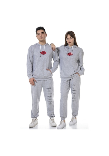 Vishenka Unisex Anime Baskılı Gri Renk Eşofman Takımı Gri