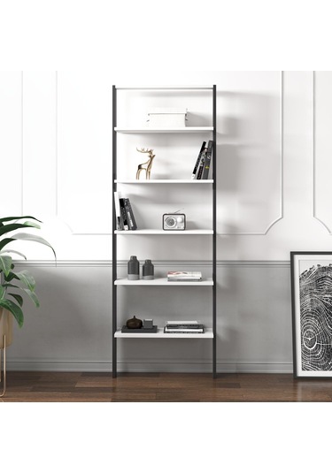 Hero 5 Raflı Modern Kitaplık - 180 Cm Antrasit/beyaz