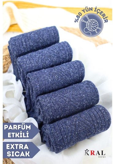 Kral Socks Erkek Kışlık Termal Etkili 5'li Paket Lambswool Kuzu Yün Çorap Lacivert