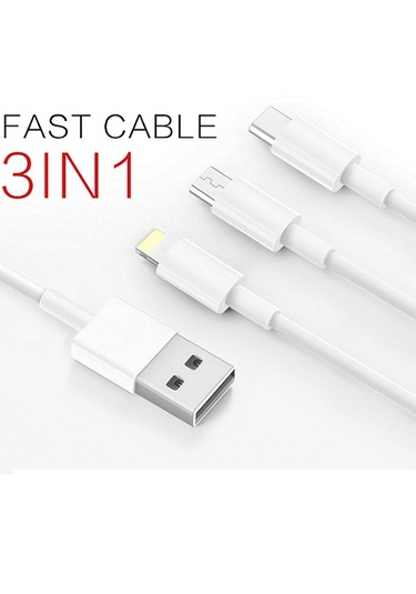 Micro Usb Iphone Type-c Uyumlu 3in1 Hızlı Şarj Kablosu 3 Uçlu Şarz Kablosu -