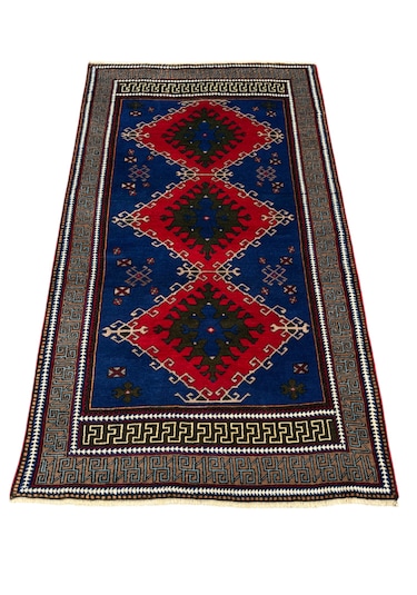 El Dokuma Sıfır Obruk Halısı 124x210 Lacivert Kırmızı Yün Halı