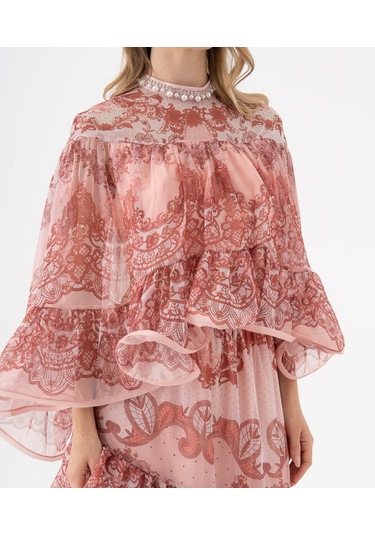 Dantel Desenli Katlı Şifon Volanlı Bluz SOMON