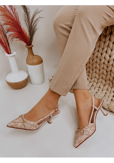 Ervanın Butiği Bej Leopar Moss Toka Detay Kadın Stiletto-3647